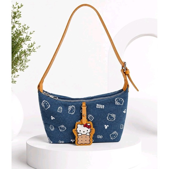 Peljin Handbags - Hello Kitty Sanrio Crossbody Bag Blue Denim Cute Shoulder Bag Adjustable Strap